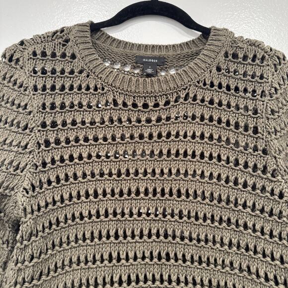 Halogen Green Crochet Sweater Women’s Size Small Long Sleeve Knit Modern Minimal - Picture 2 of 7